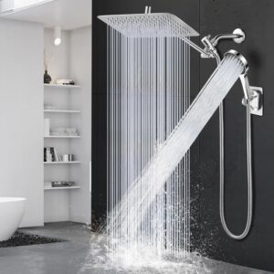 81j0MIi5kL._AC_SL1500_.jpg Shower Head,12" High Pressure Shower Combo,Rainfall Shower System with Handheld Spray,All Metal 3-Way Diverter & 6ft Hose,Anti-Clog Nozzles,Easy to Install in Bathrooms-Silver Chrome