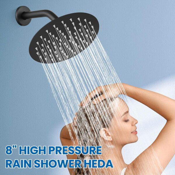 Airuida Shower Faucet Set with Tub Spout Bathtub Faucet Kit Shower Tub Faucet Set Complete Tub Shower Trim Kit with Solid Brass Rough-in Valve Rainfall Round 8 Inch Shower Head Matte Black