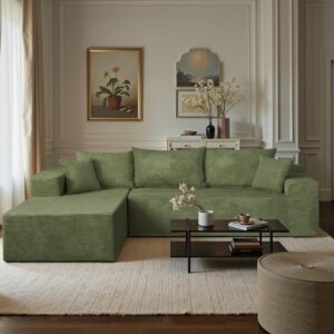 Cloud Sectional Couch with L-Shape Chaise,Modern Modular Sofa with Deep Seat, Upholstered Couches for Living Room Bedroom,No Assembly Required, Green (Left Facing Chaise)