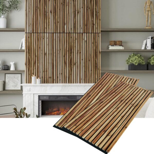 Woody Walls Solid Wood Slat Wall Paneling, Each Wood Slat Wall Panel is Made of Real Wood, Acoustic Wood Panels Have 0.75 NRC, Set of 2 Seamless Joint Wood Panels for Walls, Wood Slat Wall (Acacia)