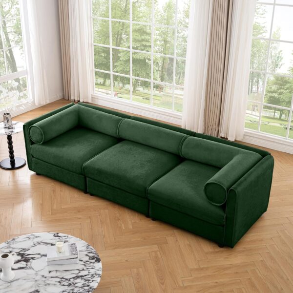 KEIKI 109" Oversized Modular Chenille Sectional Sofa with Storage Seat, 3-Seater Couch with Cylindrical Backrest and Armrests, Easy Assembly, for Apartment, Living Room, Green