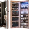 LVSOMT LED Wall/Door Mounted Jewelry Cabinet Armoire, Full Length Mirror with Lights, Lockable Storage Organizer, Over the Door Hanging Dressing Body Mirror (Wood)