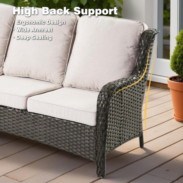 ovios 6-Pieces Patio Furniture Set with Swivel Chairs, Outdoor Wicker Sofa Couch Gliders Rocker Comfy Cushions, Modern High Back Conversation Set, Brown Rattan, Beige