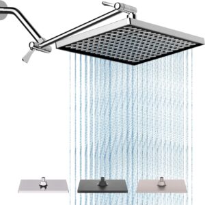 Cobbe Rainfall Shower Head for Bathroom, 11.8 Inch Large Rectangular with Adjustable Stainless Steel 11 Inch Extension Arm - Premium Quality Luxury Experience, 1-Min No Tools Installation, Chrome