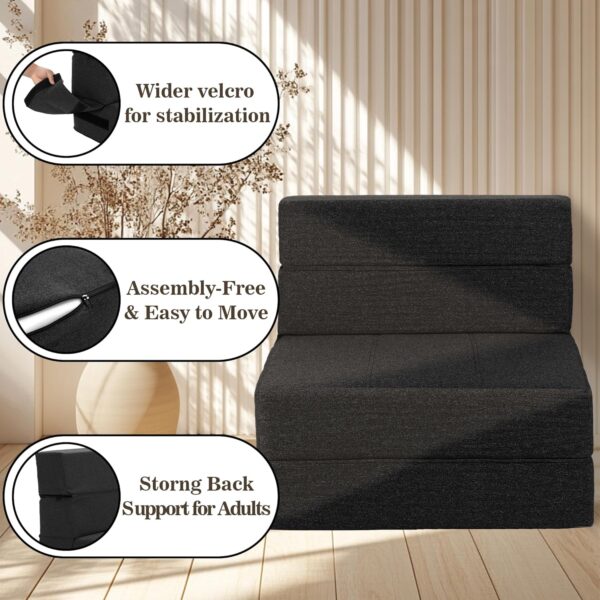 Folding Sofa Bed, 7 inch Memory Foam Floor Couch, Convertible Sleeper Foldable Mattress Futon Sofa for Living Room/Home Office/Guest Beds/Apartment/Upstairs Loft, New Dark Gray, Single