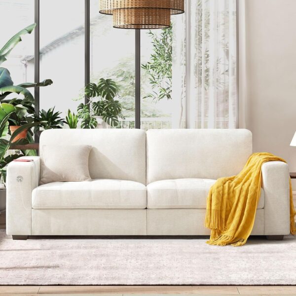 Hanherry 89" Sofa for Living Room, Modern Comfy Sofa with Medium Firm Seat Cushion, Removable Cover,Wide Armrest,USB/Type-C Port,Chenille Fabric Couches for Small Space,Apartment