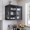 Black Glass Display Wall Storage Cabinet,Bathroom Wall Cabinet,Wall Mounted Cabinet, Floating Cabinet with Adjustable Shelves for Kitchen,Dining Room,Laundry