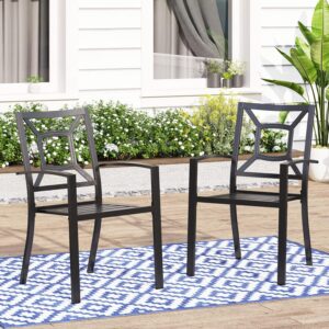 MFSTUDIO Patio Dining Chairs Set of 2, Outdoor Wrought Iron Furniture Set Stackable Chairs with Armrest,Black