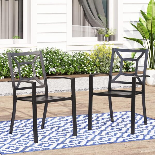 MFSTUDIO Patio Dining Chairs Set of 2, Outdoor Wrought Iron Furniture Set Stackable Chairs with Armrest,Black
