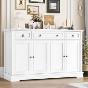 81kN-PuN9VL._AC_SL1500_.jpg FINETONES Buffet Cabinet with Storage, 52.7" Large Sideboard Buffet Cabinet, White Kitchen Cabinet with 3 Drawers and 4 Doors, Wood Coffee Bar for Kitchen Dining Room, White