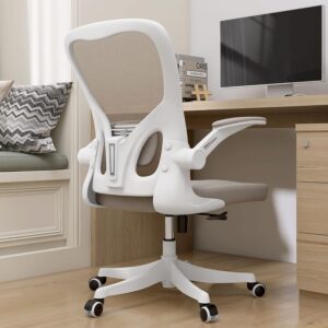 Monhey Desk Computer Chairs - Ergonomic with Lumbar Support & Flip-up Arms Home Office Height Adjustable High Back Rockable Swivel 360° Warm Taupe Mesh Study Chair