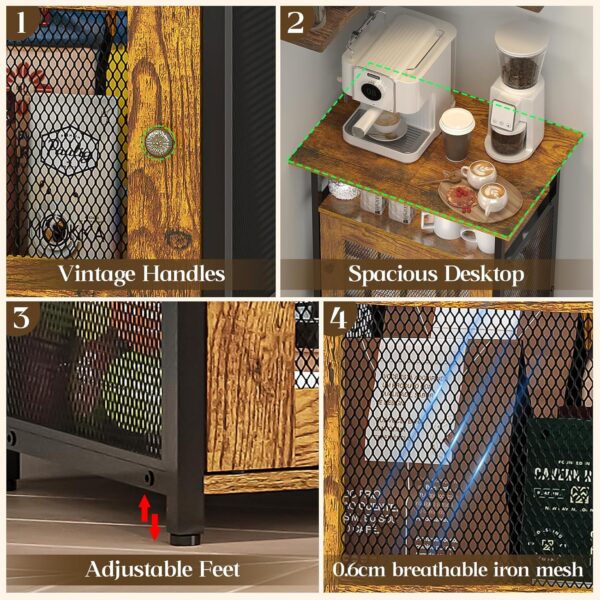 Coffee Station Cabinet with 2-Door, 4-Tier Coffee Table with Storage, 18.89" Farmhouse Kitchen Furniture, Coffee Bar Cabinet for Living Room/Entryway/Bedroom, Rustic Brown