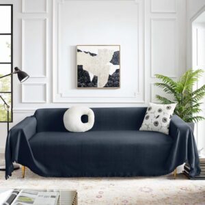 MEETSKY Couch Cover Sectional Recliner Couch Cover Sofa Slipcover Washable Fabric Cotton Blend, Woven Texture Modern Style for Living Room Decoration, 71" x 102", Large, Navy Blue