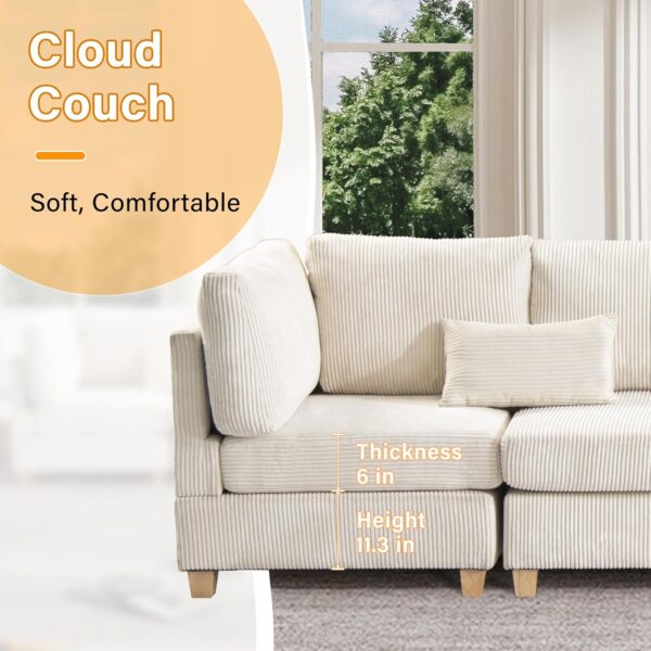 126.4" Oversized Reversible Modular Sectional Sofa with Deep Seat , 4 Seat Modern Corduroy Convertible L Shaped Corner Couch DIY Combination Lounge Sofabed w/ Waist Pillows for Living Room Office