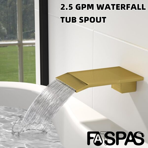 10 Inch Ceiling Mount Shower System with Tub Spout, 10 Inch Shower Faucet Set with Rain Shower Head High Pressure Handheld Spray Rough-in Valve and Shower Trim Included, Brushed Gold