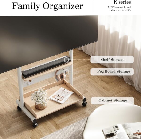 81kyGRNp5yL._AC_SL1500_.jpg FITUEYES Rolling TV Stand Mount for 40 to 85 TVs,Mobile TV Floor Stand on Wheels with Large Storage Pegboard & Wooden Shelf,Heavy Duty TV Cart Hold Up to 132 lbs for Bedroom, Living Room, Office