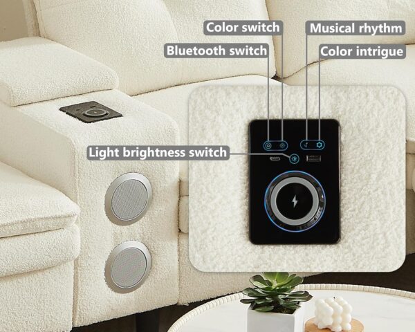 WEUP 115” Modern Cloud Couch Sectional Sofa with Bluetooth Speaker & USB Charger, LED Light, Storage Ottomans, Comfy Boucle U-Shaped Sectional Couches for Living Room, Apartment, White