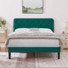 VECELO Queen Size Bed Frame Premium Velvet Upholstered Platform with Height Adjustable Headboard/Mattress Foundation, Solid Wooden Slat Support, No Box Spring Needed/Easy Assembly