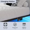 Floating Bed Frame Queen with LED Lights and Charging Station - 8 inch Platform Bed Frame No Box Spring Needed, Easy Assembly