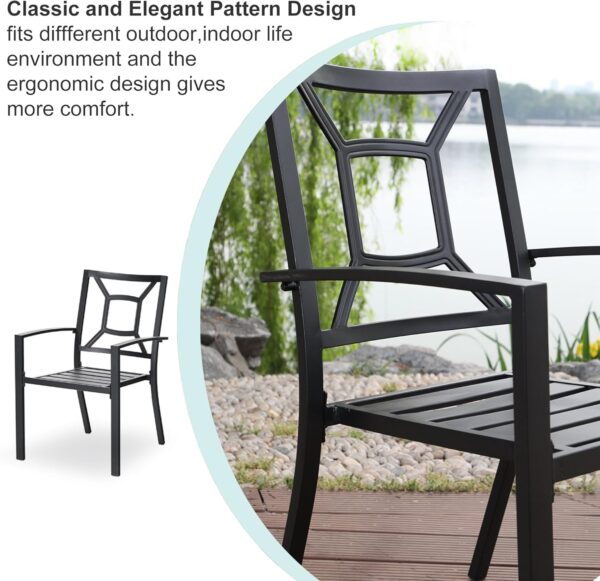 MFSTUDIO Patio Dining Chairs Set of 2, Outdoor Wrought Iron Furniture Set Stackable Chairs with Armrest,Black