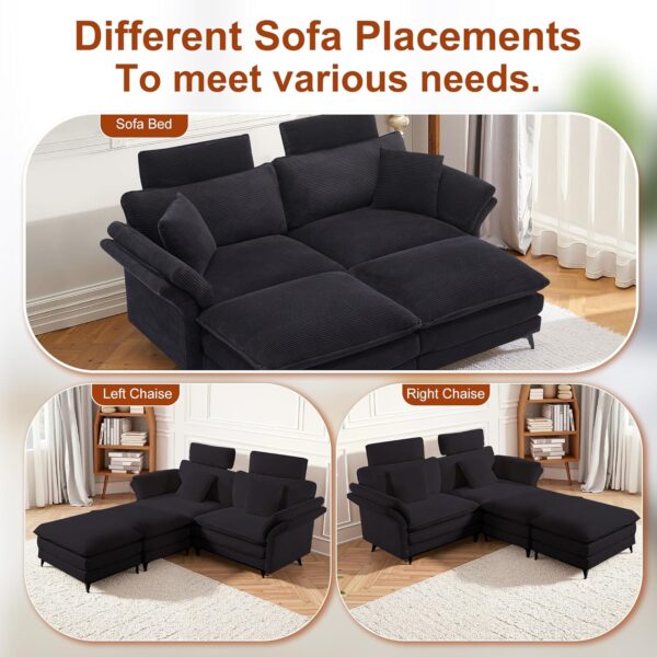 85.83" Sectional Couch, Cloud Couch with Two Movable Ottomans, Modular Sofa, Sectional Couches for Living Room and Office, Black