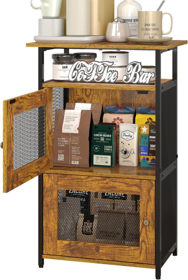 Coffee Station Cabinet with 2-Door, 4-Tier Coffee Table with Storage, 18.89" Farmhouse Kitchen Furniture, Coffee Bar Cabinet for Living Room/Entryway/Bedroom, Rustic Brown