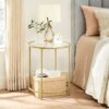 VASAGLE Round Side Table, Glass End Table with Metal Frame, Gold Coffee Table with Modern Style, for Living Room, Balcony, Bedroom, Gold Color