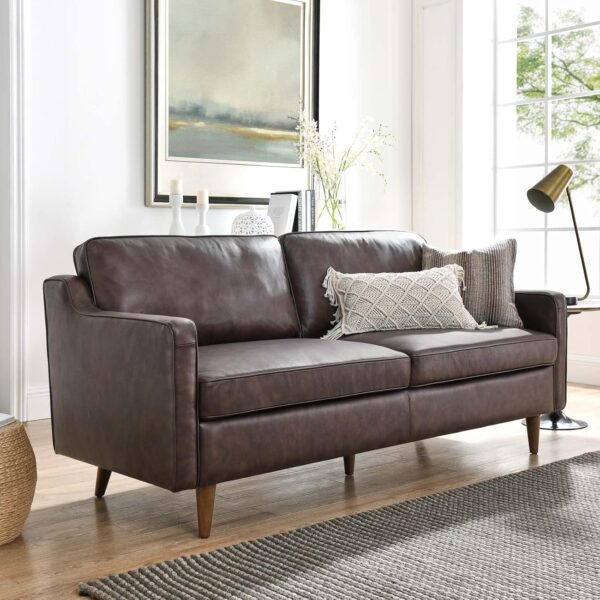 Modway Impart Upholstered Genuine Leather Sofa in Brown