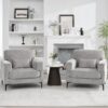 Oversized Accent Chairset of 2 with Metal Legs,Comfy Chenille Armchair and a Half,Modern Century Single Sofa Extra Large Reading Club Chair for Bedroom,Living Room,Apartment,Light Grey