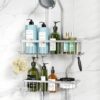YASONIC Shower Caddy Hanging - Never Rust Shower Organizer - Aluminum Over The Shower Head Caddy with 10 Hooks for Razor/Sponge - Shower Rack with Soap Basket - Silver