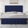 IDEALHOUSE Queen Size Bed Frame with 4 Storage Drawers and Headboard, Velvet Upholstered Platform Bed Frame with Wooden Slats Support, Button Tufted Design, No Box Spring Needed, Blue