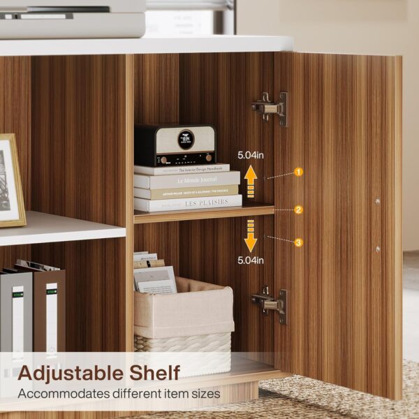 Tribesigns 85.8-Inch L-Shaped Executive Desk with File Drawers, Door Cabinet & Shelves, Extra Large Commercial Office Desk, Modern Professional Office Table, White & Brown Business Furniture