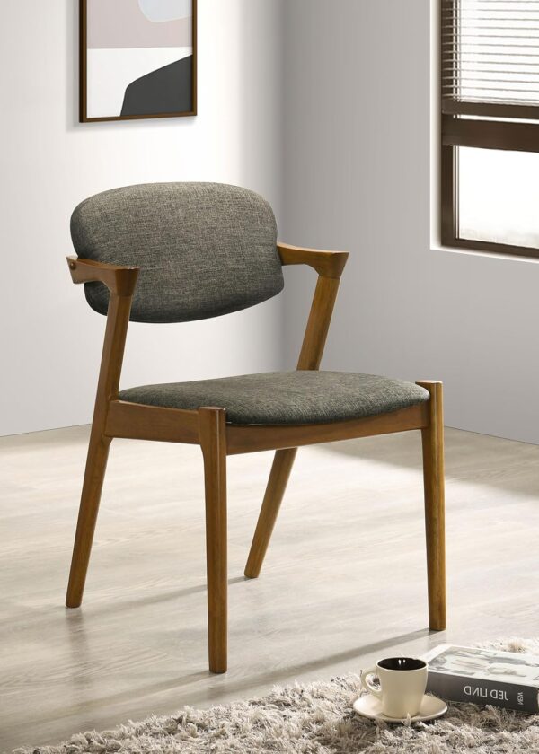 Coaster Home Furnishings - Malone - Set of 2 Fabric & Wood Arm Chairs - Armrests, Open Back, Padded Backrest and Seat - Mid-Century Modern - Dining Room and Kitchen - Brown and Dark Walnut - 105352