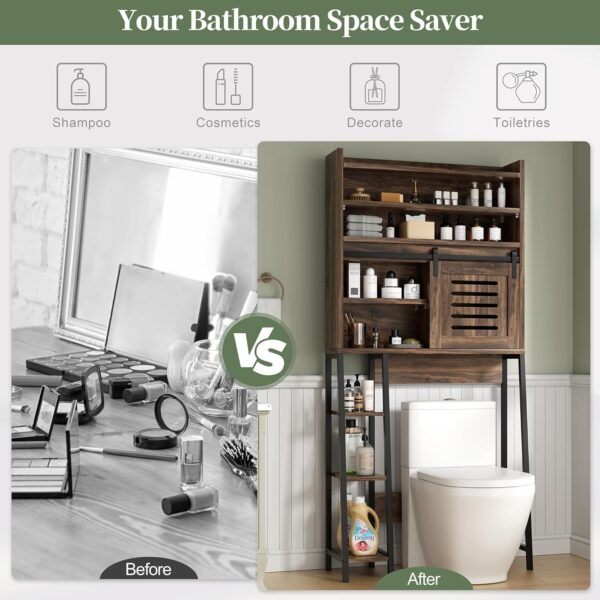 Shintenchi Over The Toilet Storage Cabinet, Bathroom Storage Cabient with Sliding Doors, Bathroom Storage Shelf Organizer with Adjustable Shelf and Anti-Tip Device, Walunt