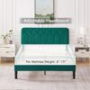 VECELO Queen Size Bed Frame Premium Velvet Upholstered Platform with Height Adjustable Headboard/Mattress Foundation, Solid Wooden Slat Support, No Box Spring Needed/Easy Assembly