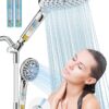 Dual Filtered Handheld Shower Heads Combo, HOPOPRO 15-Mode High Pressure Rainfall Showerheads Combo Set with Filter, for Hard Water, Removes Chlorine, Improves Skin Hair Condition, Chrome