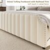 Queen Size Platform Bed Frame with 50.2" Headboard, Velvet Upholstered Bed Frame Queen with Vertical Channel Tufted Headboard & Footboard, Nailhead Trim, No Box Spring Needed, Cream