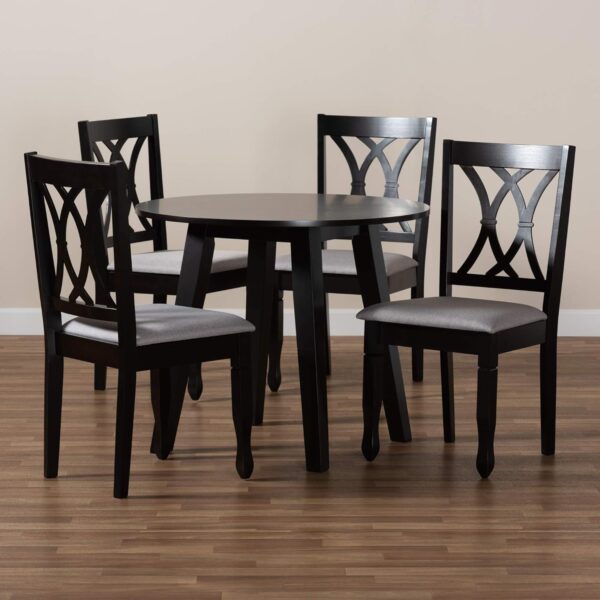 Baxton Studio Millie Modern and Contemporary Grey Fabric Upholstered and Dark Brown Finished Wood 5-Piece Dining Set