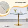 Clear Round Glass Top Dining Table Set for 4, 35'' Modern Luxury Circle Dinner Room Set, 5 PCS Minimalist Tulip Circular Kitchen Table Set, White Boucle Chairs, for Small Apartment (Gold)