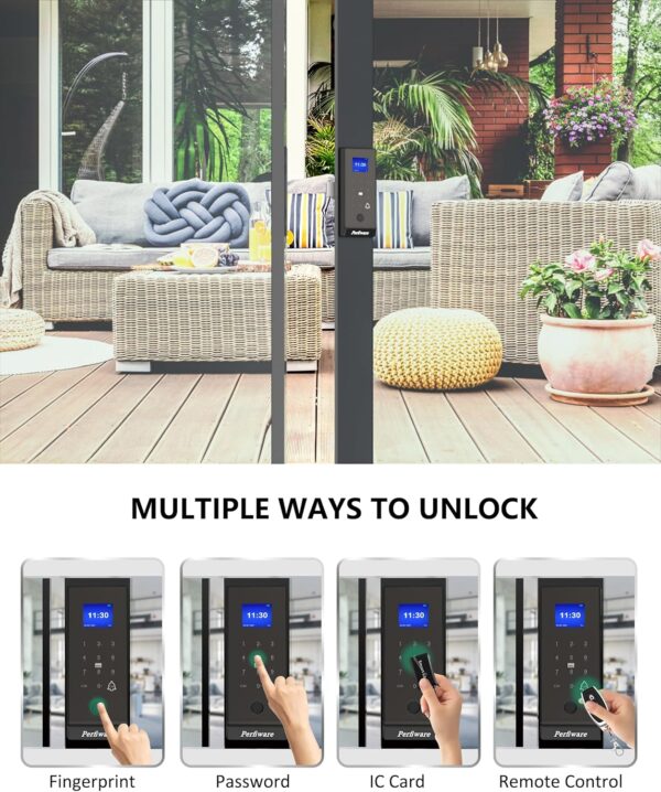 Sliding Glass Door Lock,LG2375 Sliding Door Locks for Glass Wooden Door,Biometric Fingerprint Keyboard Remote IC Card Smart Door Lock Security,Front Door,Patio,Home,Office,Hotel