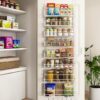 Over The Door Pantry Organizer, Wall Mount Spice Rack, Pantry Hanging Storage and Organization, 8 Adjustable Baskets Heavy-Duty Metal for Home & Kitchen, Back of Door Seasoning Rack - White
