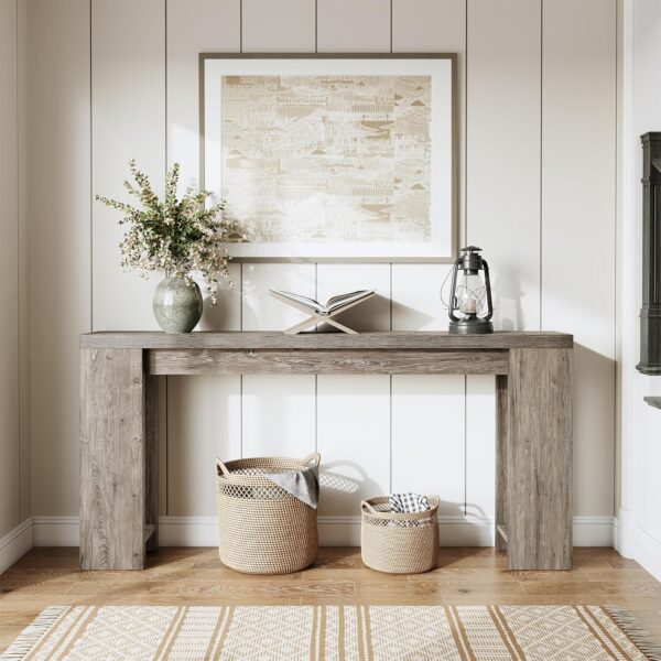 LITTLE TREE 70.9-Inch Long Entryway Table, Farmhouse Sofa Console Table for Living Room, Entryway, Hallway, Grey