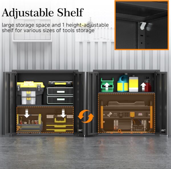Metal Garage Wall Cabinet with Doors and Adjustable Shelf, Locking Garage Storage Cabinets, Wall Mount Steel Cabinets, 26'' Black Hanging Utility Cabinet for Garage,Home Office,Bathroom,Kitchen