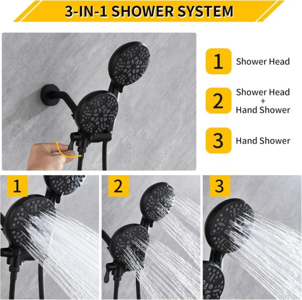 Tub and Shower Faucet Set Dual Shower System with Tub Spout Shower Tub Kit Dual Shower Head and Handheld with Valve Shower Dual Fixtures Tub and Shower Trim Kit Combo Set Matte Black