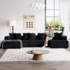 131" Modular Sectional Couch, Luxury Black Sectional Couches for Living Room, Comfy Corduroy Couch Sofa with Chaise Lounge, Free Combination Sleeper Sofa with Memory Foam, Black