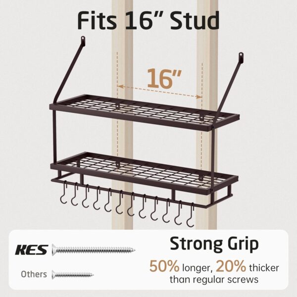 KES 30-Inch Oiled Bronze Pot Rack Wall Mounted, 2-Tier Hanging Pot and Pan Organizer with 12 Sturdy Hooks, Kitchen Wall Hanger Shelves Farmhouse Style, KUR215S75B-OB