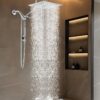 All Metal Dual Shower Heads Combo with Curved Extension Arm, 10" Rain Shower Head with Handheld Spray, Square Adjustable Rainfall Showerhead System, 71" Extra Long Shower Hose, Chrome