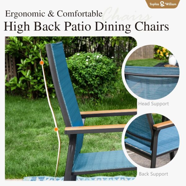 Sophia & William Patio Dining Set 5 Pieces, 4 Stackable Aluminum Textilene Dining Chairs with 37"x 37" Square Dining Table, Patio Table Chair Set for Outdoor Garden Lawn (Blue)