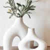 Carrot's Den Donut Vase, Set of 2 - White Large Ceramic Vase - Minimalist Nordic, Hollow | Table Centerpiece, Olive Plant, Wedding, Living Room, Bookshelf, Office, Modern Home, Entryway, Console