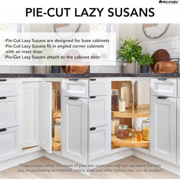 Rev-A-Shelf 28" Pie-Cut Dual Tier Lazy Susan Organizer for Corner Wall Kitchen Cabinets, Plastic Home Rotating Storage Shelves, White, 2942-28-11-1